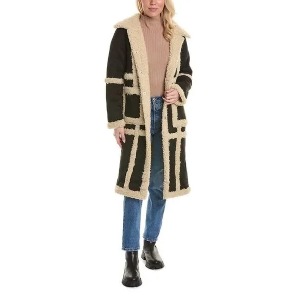 Rebecca Minkoff Women's Black and Cream Long Coat